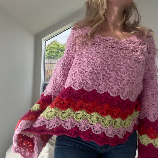 Flower field- Chunky genser med blomsterstrikk