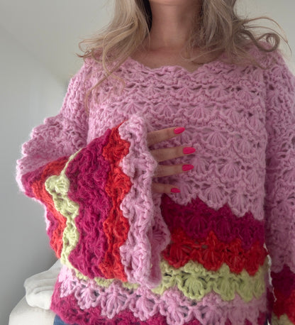 Flower field- Chunky genser med blomsterstrikk