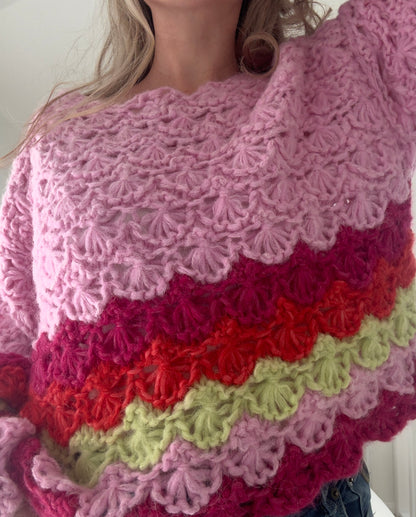 Flower field- Chunky genser med blomsterstrikk