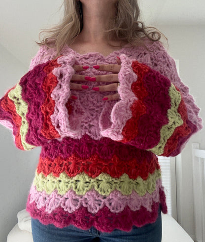 Flower field- Chunky genser med blomsterstrikk
