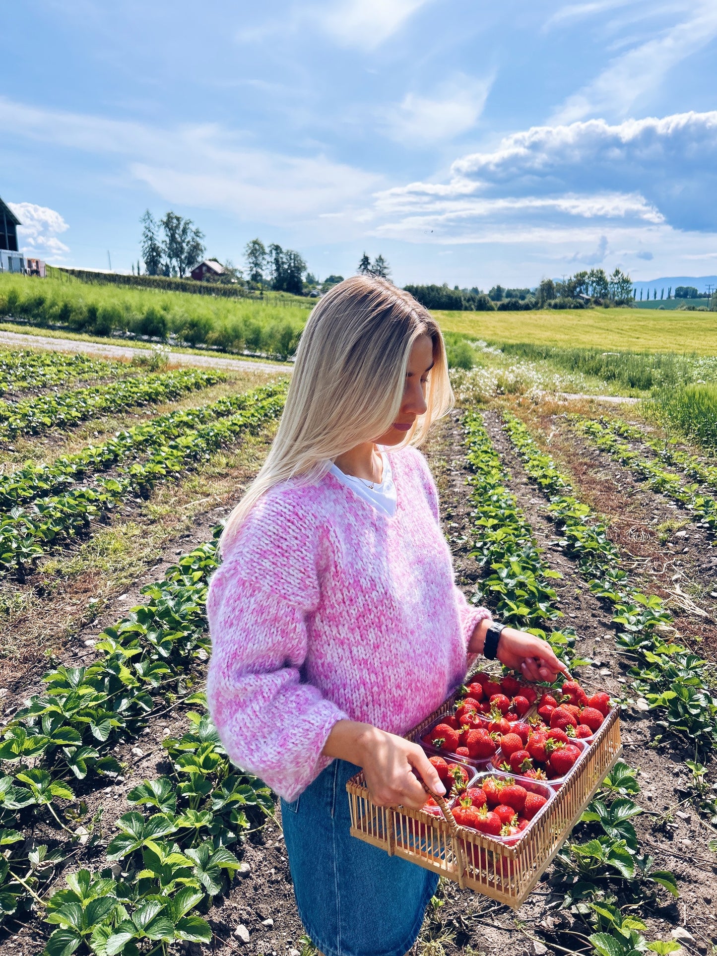 Midtsommer - nydelig genser med v-hals og vide ermer