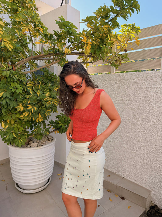 Sun glitter top – glitrende, ermeløs topp
