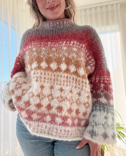 Fargerike Diamanter – Myk, chunky og oversized genser med diamantmønster