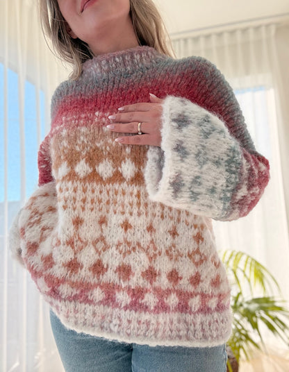 Fargerike Diamanter – Myk, chunky og oversized genser med diamantmønster