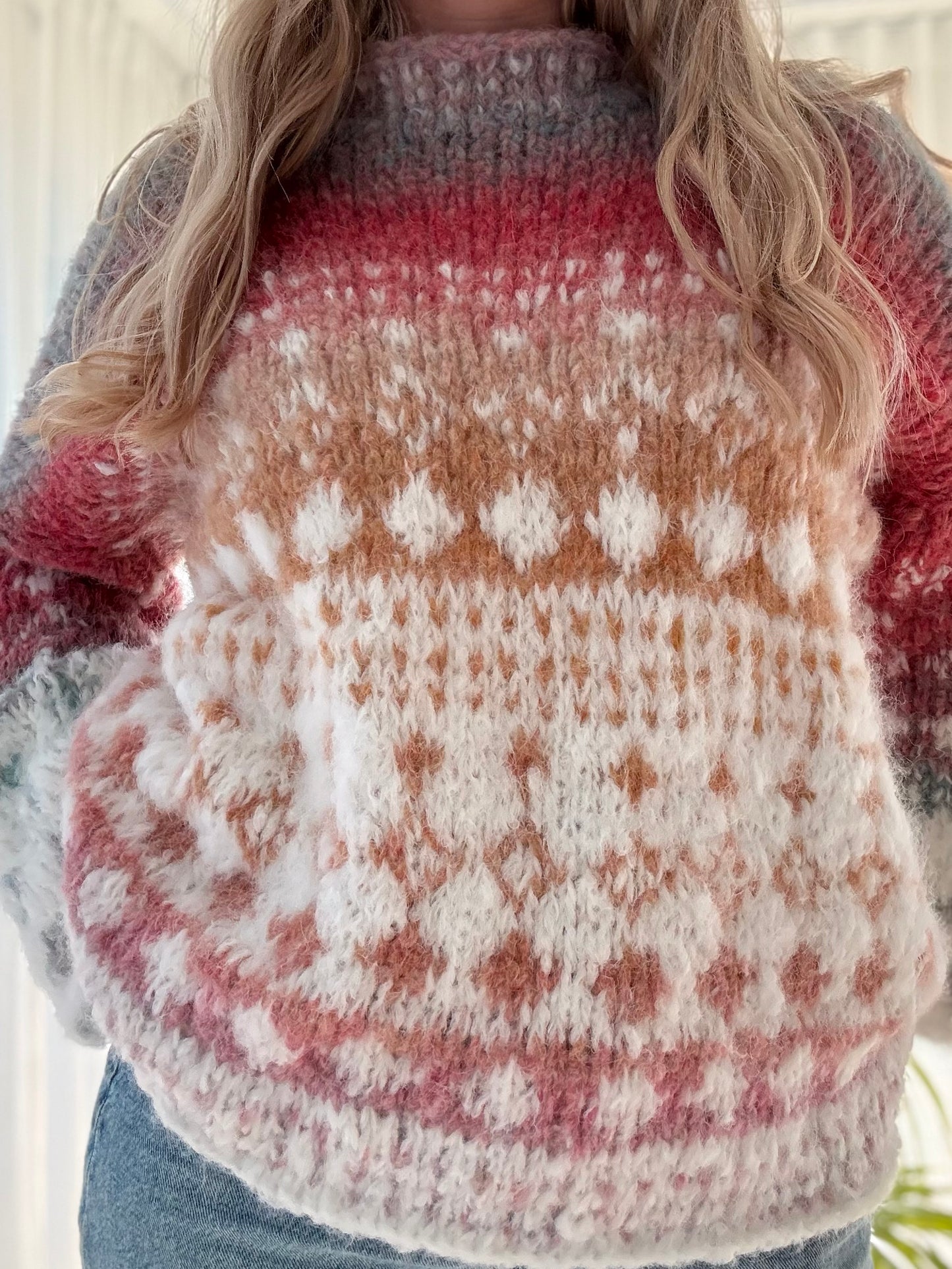 Fargerike Diamanter – Myk, chunky og oversized genser med diamantmønster